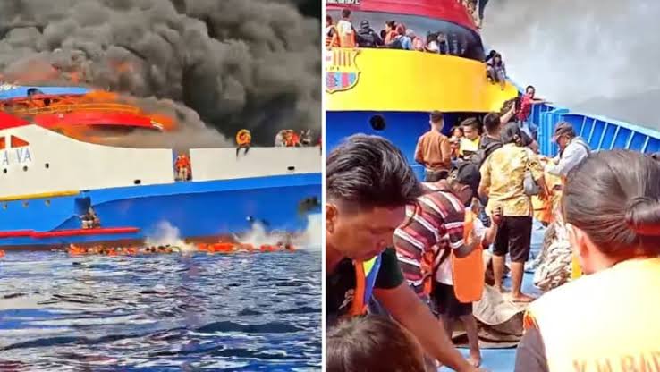 Indonesian ship catches fire KM Barcelona VA