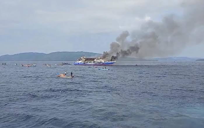 Indonesian ship catches fire